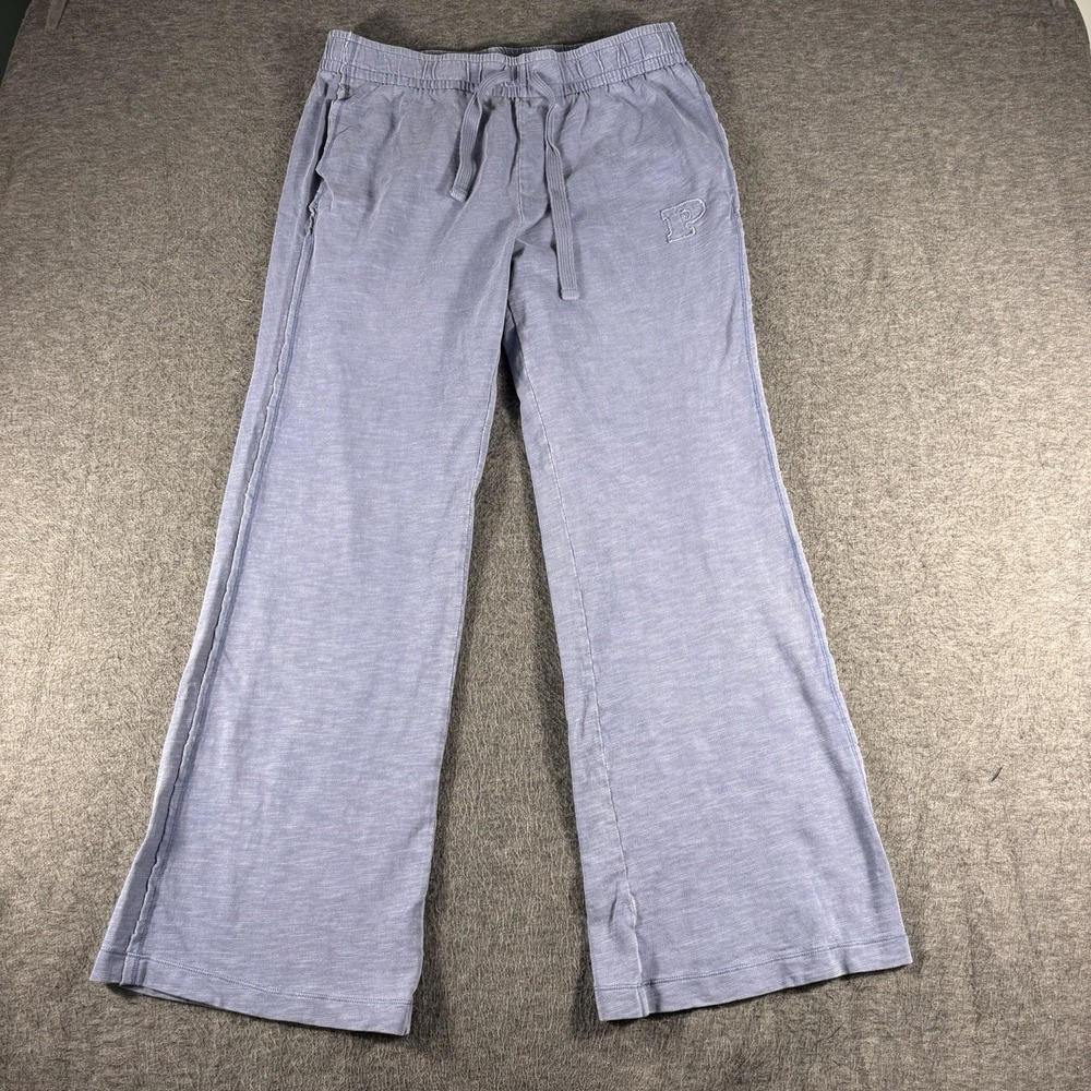 PINK Victoria's Secret Lounge Pants Women L Blue Pockets Distressed Wide Leg